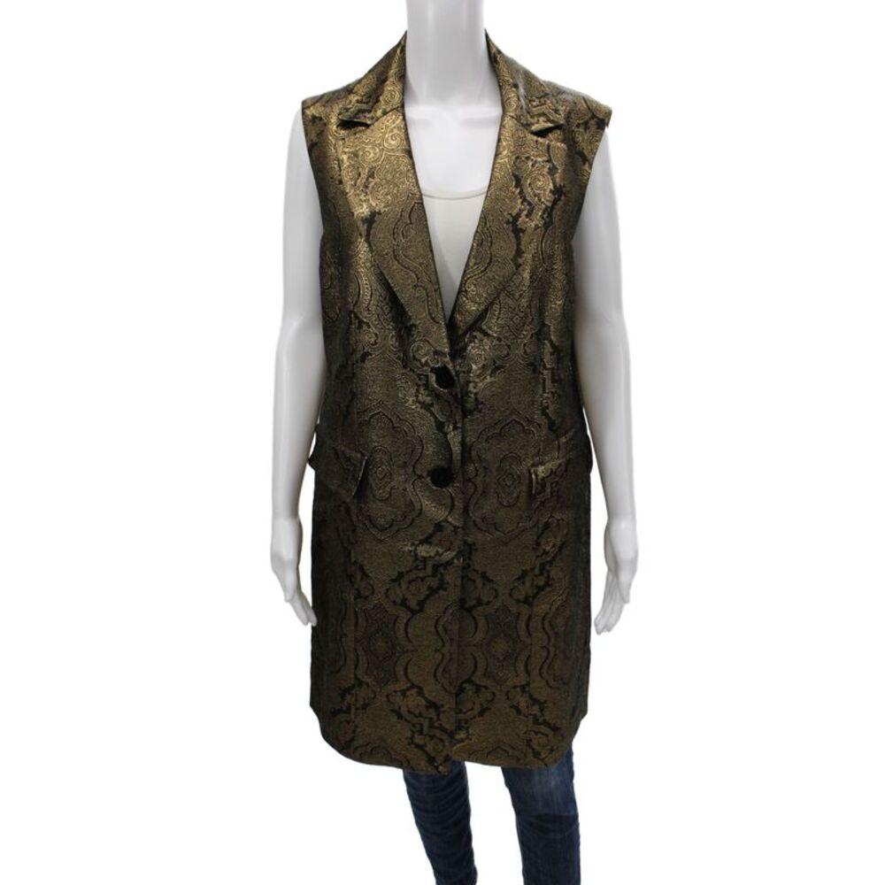 Etro Women Designer Collared Paisley Button Vest Black Size 48